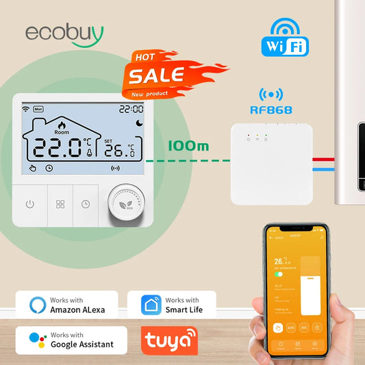 Tuya Wifi Boiler Thermostat Wireless Heating Room Thermostats Wifi Battery Operated Gas Boiler Water Heating  Alexa Google Home