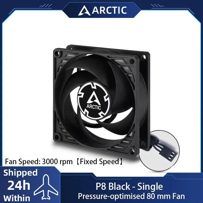ARCTIC P8 - 80mm Case Fan, Pressure-Optimised, quiet motor, Fluid Dynamic Bearing,  Speed: 3000 RPM Fixed Speed, 3-Pin Connector