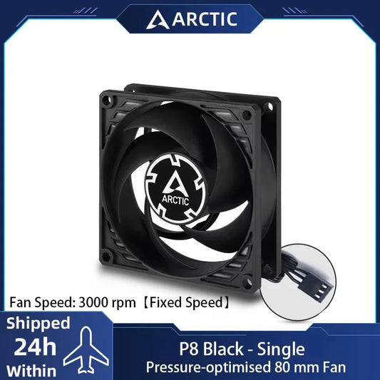 ARCTIC P8 - 80mm Case Fan, Pressure-Optimised, quiet motor, Fluid Dynamic Bearing,  Speed: 3000 RPM Fixed Speed, 3-Pin Connector