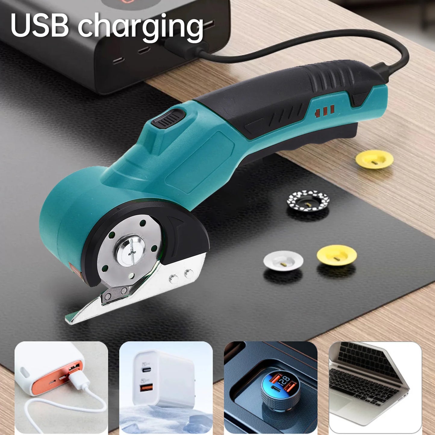 Cordless Electric Scissors 3.6V Rechargeable Cardboard Box Cutter Fabric Scissor with Spare Blade Safety Lock & LED Light