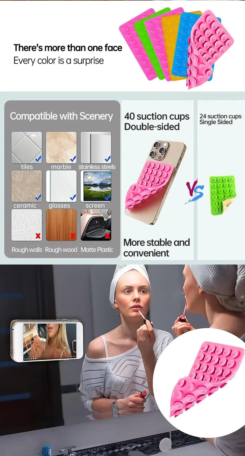 Double Sided Silicone Suction Cup Multicolor Strong Adhesive Stand For iPhone 11 12 13 14 15 16 Pro Max Detachable Phone Holder
