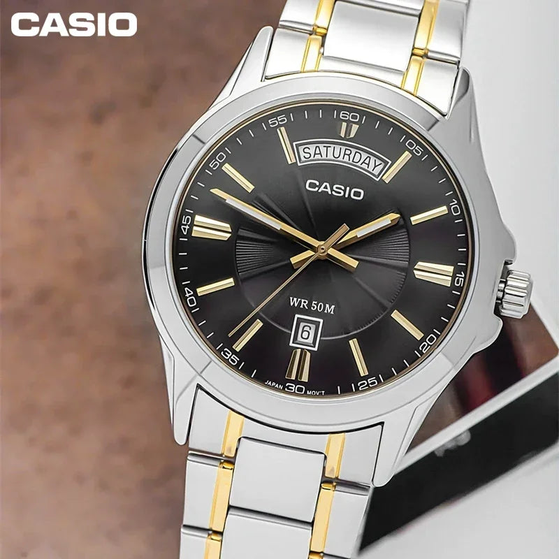 Casio MTP 1381 Waterproof Men Luxury Business Watch Classic Steel Belt Retro Belt Quartz Waterproof Multi function Date Week