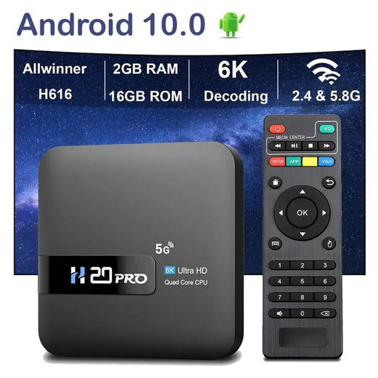 H20PRO Smart Android TV Box Android 10.0 2.4G&5G WiFi 2GB 16GB 4K 6K HD Media Player Android TV Box Play Store 1080P Set Top Box