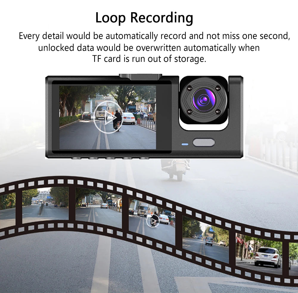 3 Channel Dash Cam Video Recorder Three Lens Car Camera with Rear View DVR 24H Parking Monitor Black Box