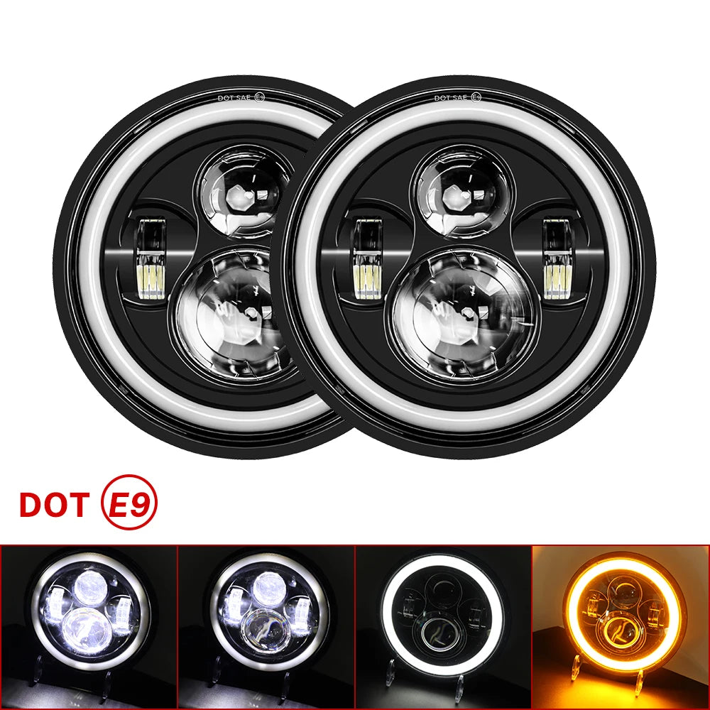 Classic 7 Inch  Motorcycle Led Headlight For Harley Yamha Honda 7" Headlight  Motorcycle LED lamp Cafe Racer DRL H4 Headlamp
