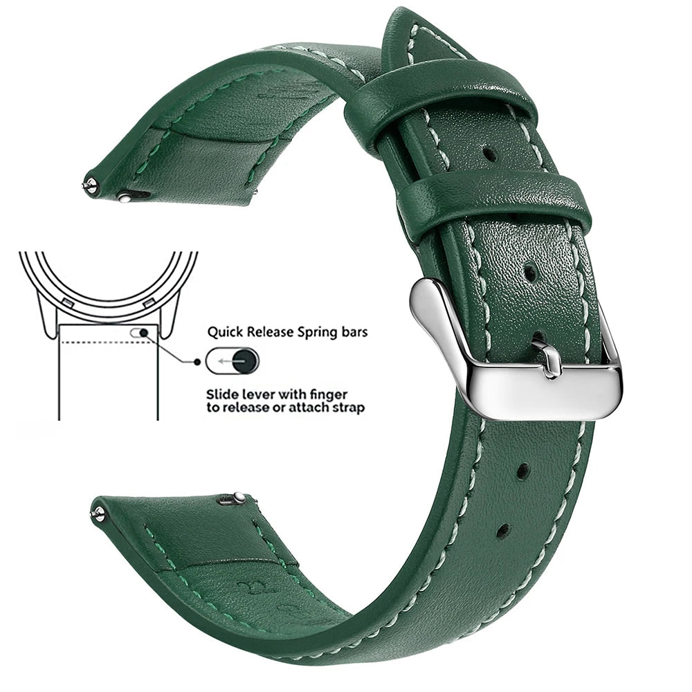 Top Grain Genuine Leather Watch Band, Quick Release 18mm/20mm/22mm Watch Straps, Fits Samsung Galaxy Watch, Garmin Huawei Watch