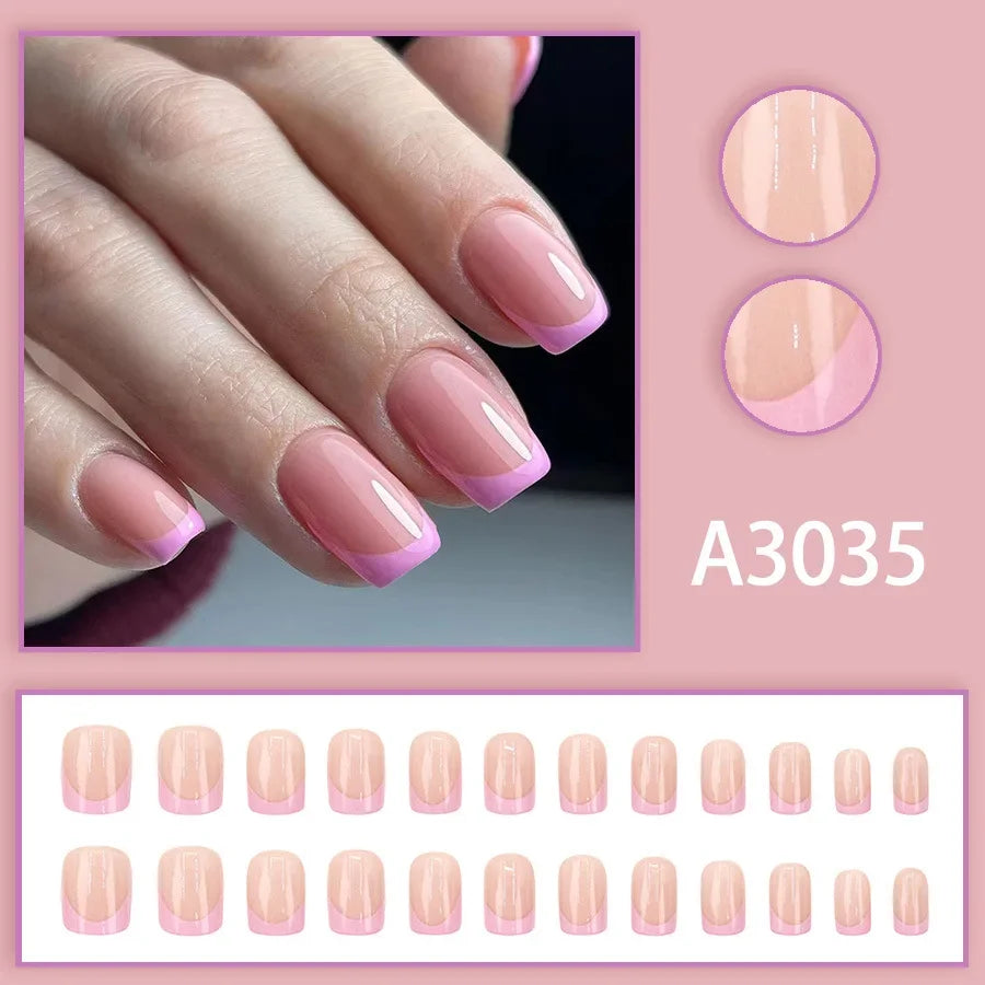Watercolor Rose Fake Nail with Jelly sticker Press on False Nails Wearable Round Head Oval Full Cover Nail Tips