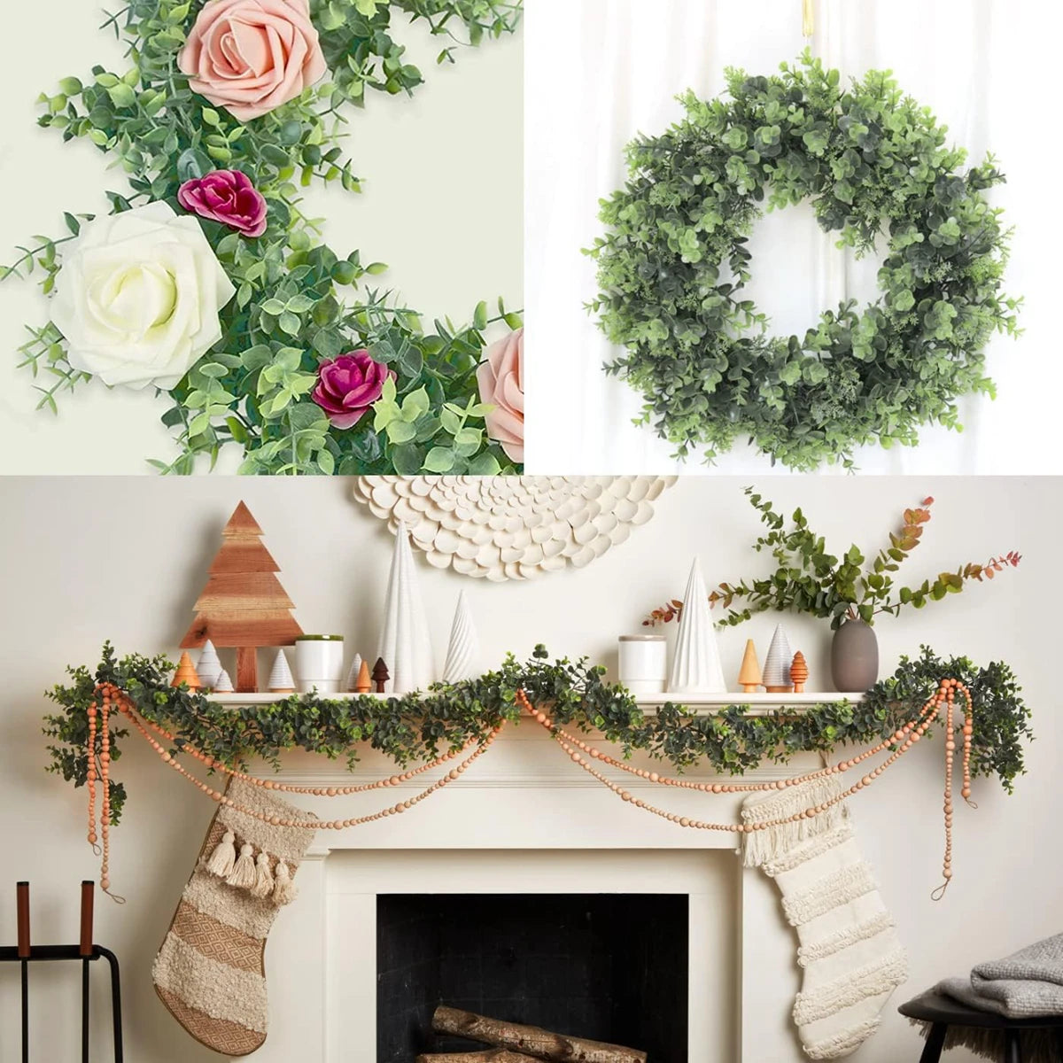 Plastic Eucalyptus Leaf Wedding New Year's Eve Christmas Decoration for Home Garden Living Room Wall Hanging Artificial Plants