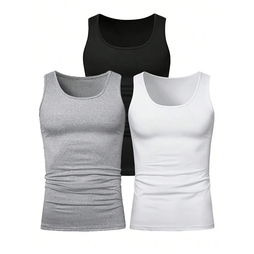 3pcs Summer Mens Sleeveless Tank Top Solid Vest Undershirts O-neck Gym Tees Trendy Versatile Slim Fit Men Casual Vest Tops