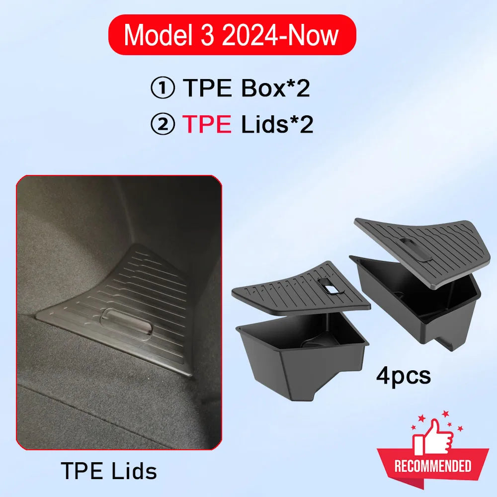 Trunk Organizer for Tesla Model 3 2024 2025 Waterproof Rear Trunk Storage Bins Side Box with Carpeted Lip Car Travel Accessories