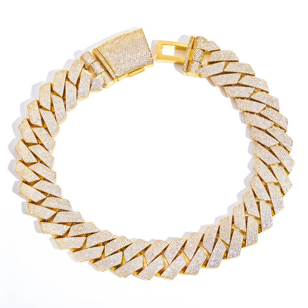 ESKEEM 36MM Chunky Cuban Link Chain 7 Row Full Diamond Iced Out Prong Cuban Chain Hip Hop Jewelry Necklace for Men