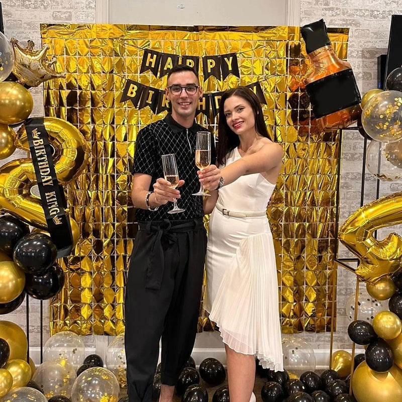 2pcs Party Backdrop Metallic Foil Fringe Tinsel Curtain Adult Kids Birthday Party Wedding Decoration Baby Shower Favor Supplies