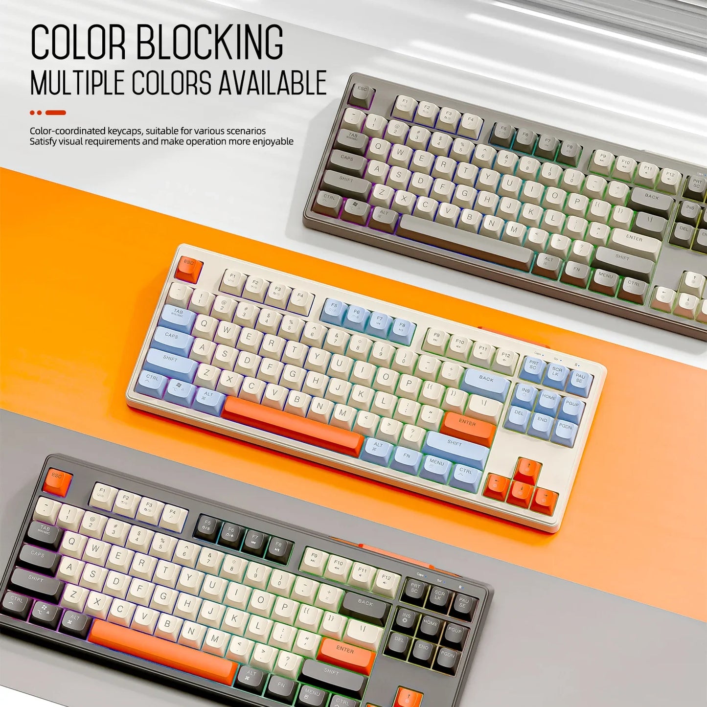 M87 Bluetooth Gaming Keyboard,Wireless Dual Mode Connection,PBT Ball Cap,Rainbow Light,Suitable for Computers, Laptops, and Mac