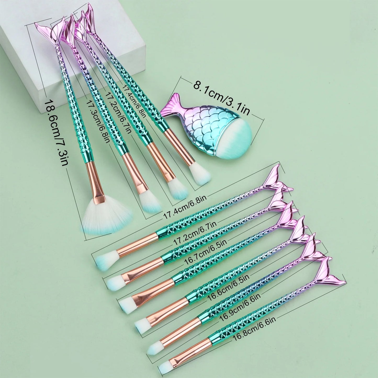 11 pcs mermaid makeup brushes, fish tail makeup brush set, beauty tools