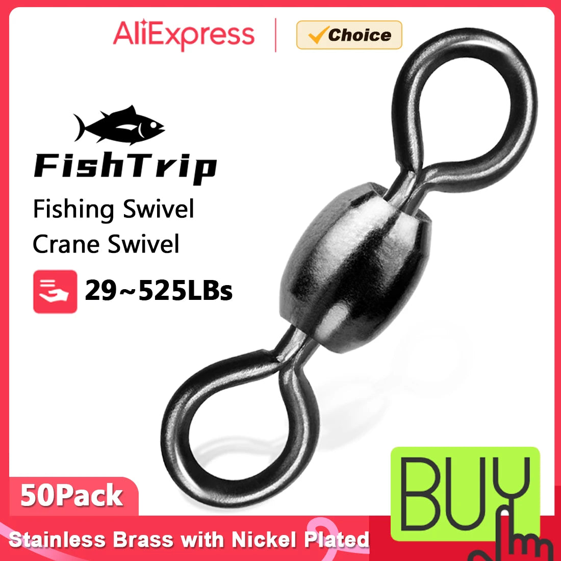 FishTrip 50Pcs Crane Swivels Rolling Swivels Stainless Steel Fishing Swivels Heavy Saltwater Fishing Tackles Black Nickel