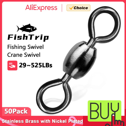 FishTrip 50Pcs Crane Swivels Rolling Swivels Stainless Steel Fishing Swivels Heavy Saltwater Fishing Tackles Black Nickel
