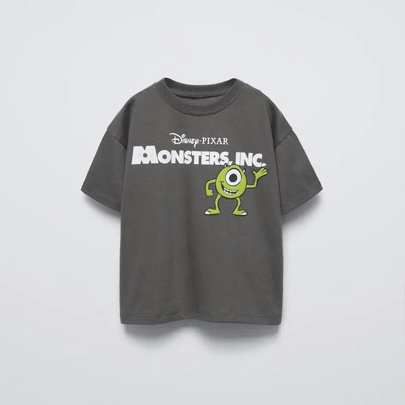 Black Tees Printing Tops Baby Summer Wear Cartoon Short Sleeve T Simple Cute Loose Bottoming Shirt Kids Thin Pure Cotton Costume
