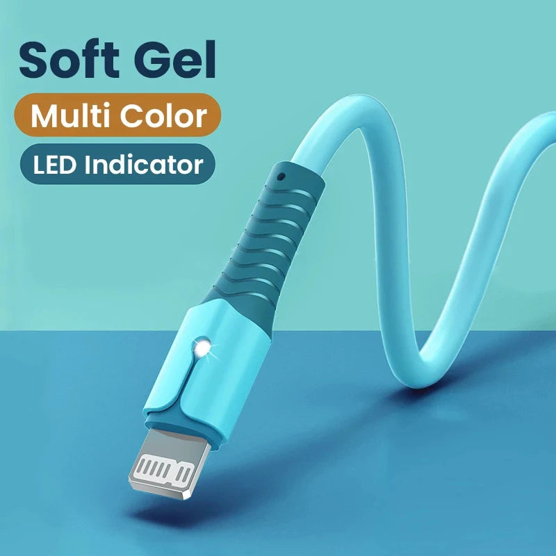 3A USB Cable For iPhone 14 13 12 11 Pro Max Mini XS X 6s 7 8 Plus iPad Liquid Silicone Fast Charging Cable Data Cable