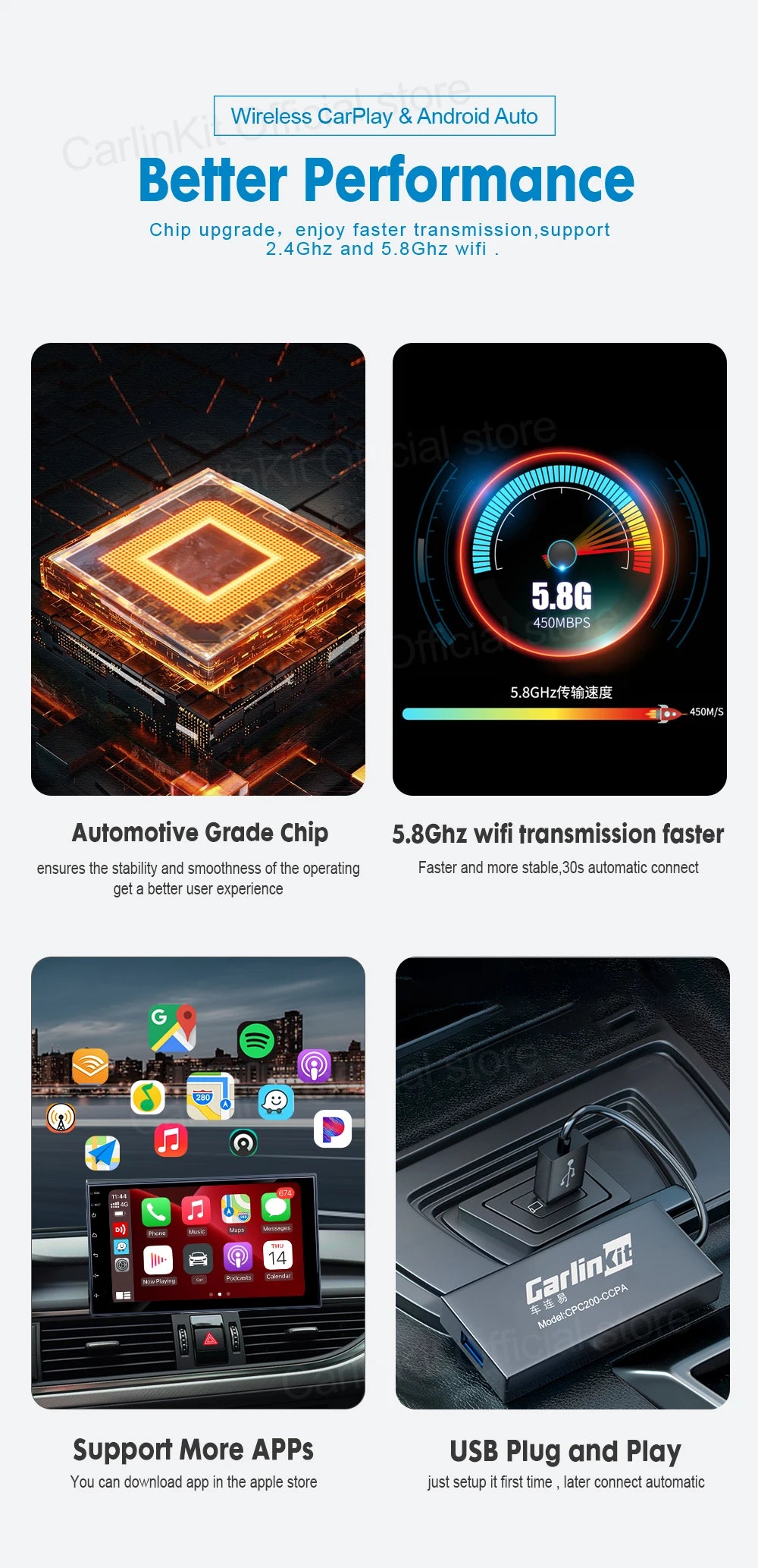 Hot Sale CarlinKit USB Wireless&Wired CarPlay Dongle Android Auto AI Box Mirrorlink Car Multimedia Player Bluetooth Auto Connect