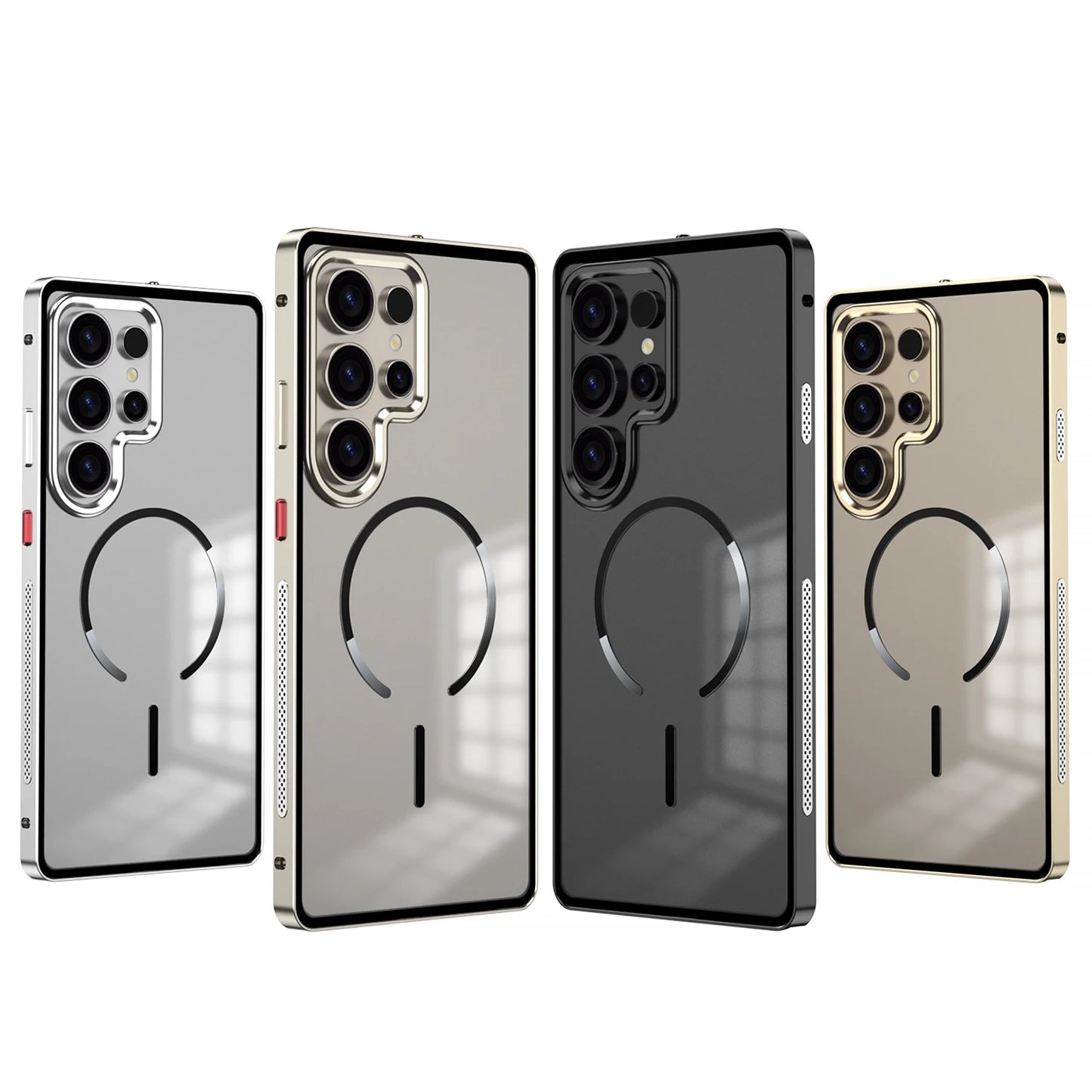 Case for Samsung S25 ULTRA Ultra S24 PLUS S23 Thin Aluminum Alloy Metal Transparent Heat Dissipation Magnetic Back Cover