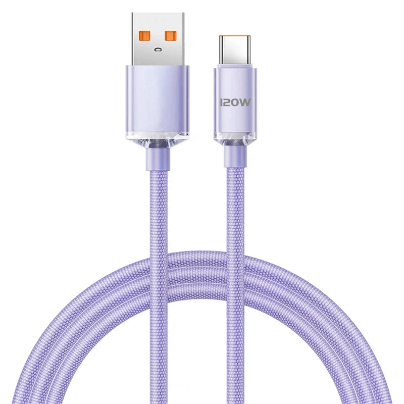 USB Type C Cable 120W 6A Super Fast Charge USB C Wire For Huawei Samsung Xiaomi Oneplus Quick Charge Type C Phone Charger Cable