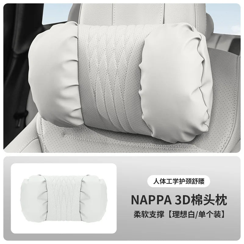 Quality Nappa Leather Car Headrest Lumbar Support Cushion Comfortable Soft Car Neck Pillows Waist Pillow Car Interior Accessorie