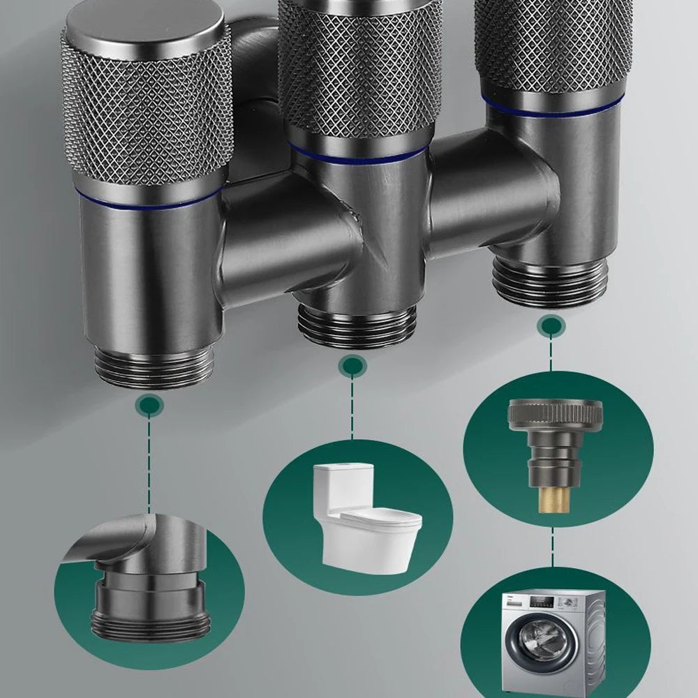 Universal 1/2 Thread One Into Three Out Faucet Kitchen Stainless Steel Inlet Valve Fitting Valve Toilet Bathroom Fittings