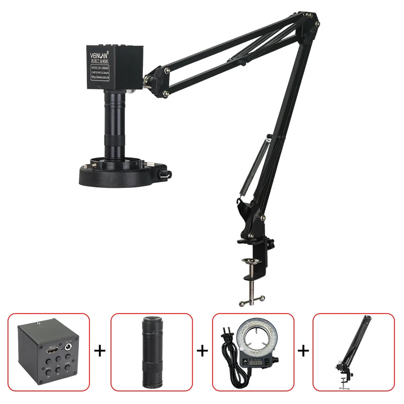 Video microscope, with magnification ranging from 1 to 150 times. Vga HDMI camera. Inspection of soldering and printing.