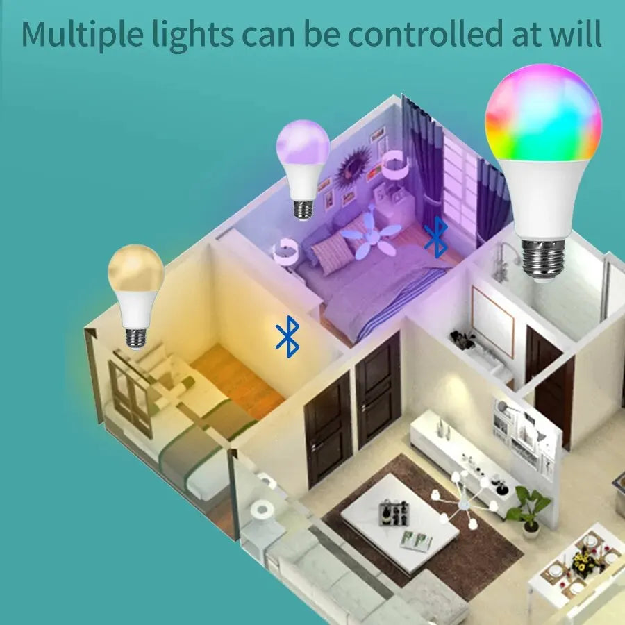 Tuya Smart Led Bulb E27 220V Smart Light Dimable Bluetooth RGB Lamp APP Control for Bedroom Room Decoration Party Lights