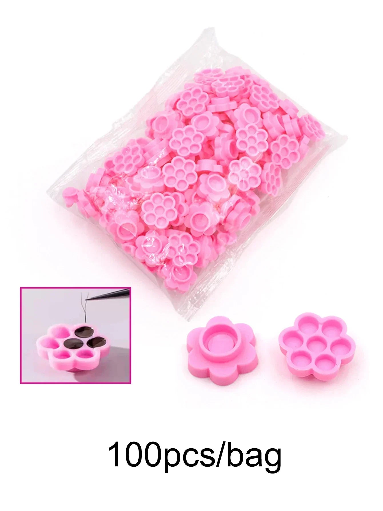 100pcs Eyelash Extension Pink Flower Glue Delay Cup Tattoo Adhesive Pigment Holders Grafting Eye lashes Holding Trays Tools