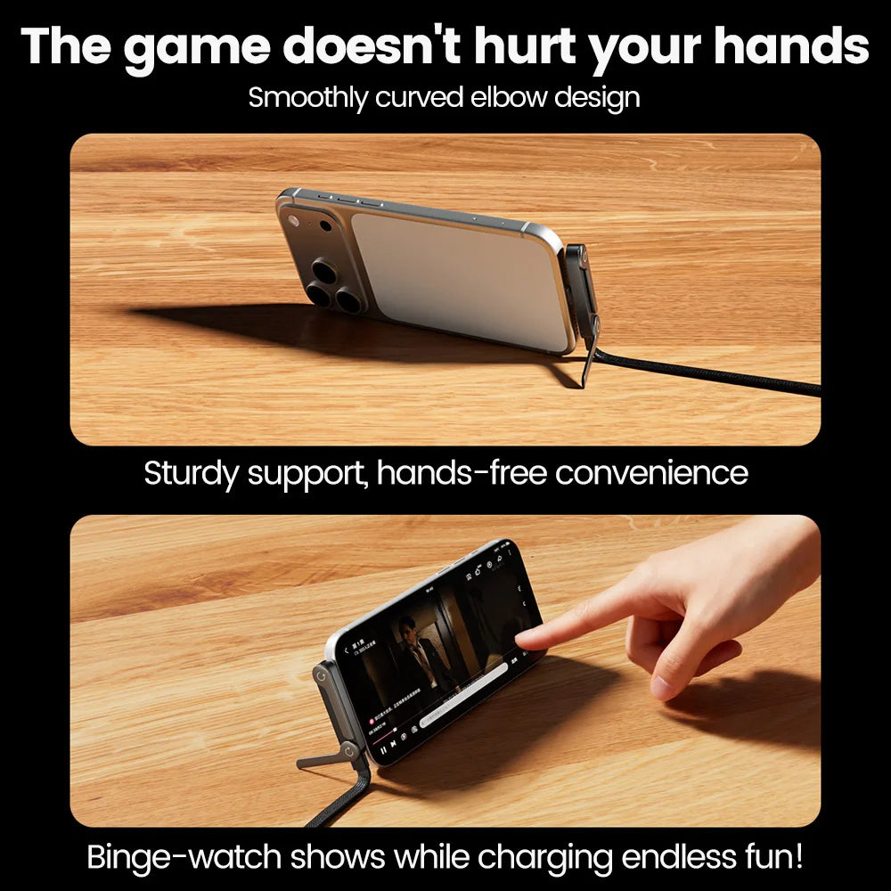 65W 2 in 1 USB A To USB C Fast Charging Foldable Phone Holder Data Cable USB Type C Builtin Desk Bracket Wire For Huawei Samsung