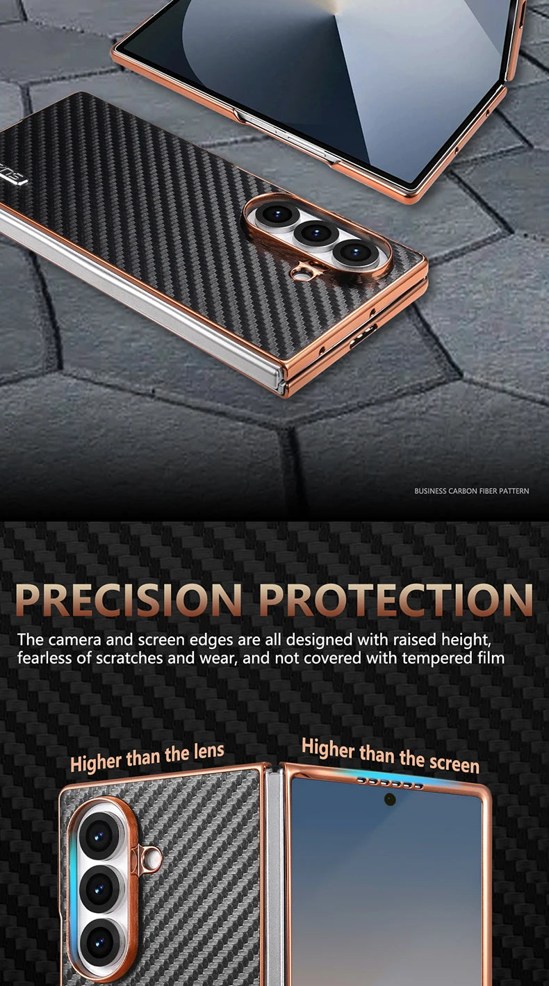 AZNS Luxury Plating Carbon Fiber Pattern Case for Galaxy Z Fold 7 Fold 6 Fold 5 Fold 4 Z Fold 3 Electroplated Protective Cover