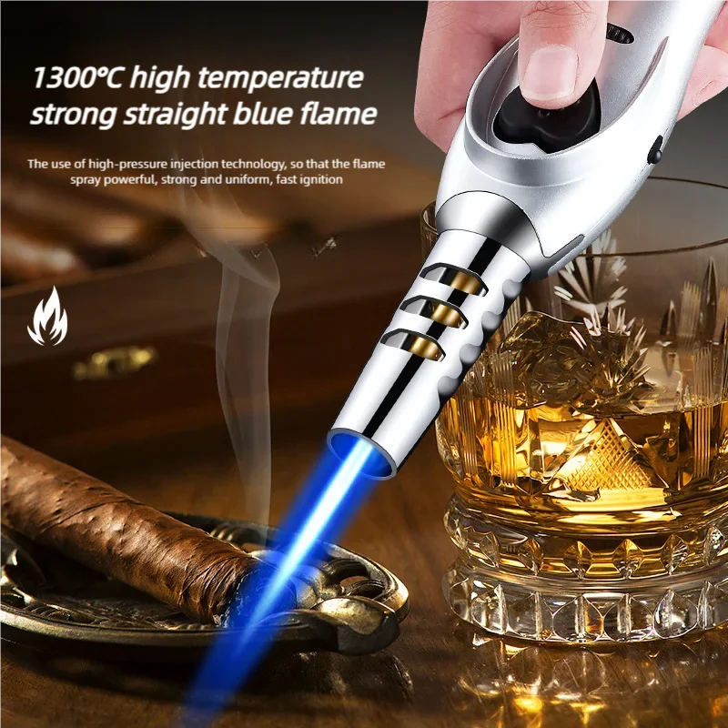 Triple Burner High Power Spray Gun Lighter Windproof Flame Refillable Butane Gas Moxibustion Cigar Outdoor BBQ Kitchen Igniter