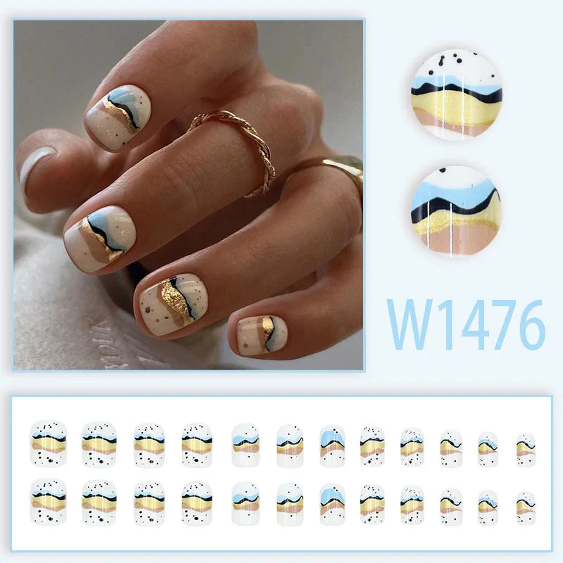 Mandarin Duck 24 Pcs Press on Nails Pink Gradient Fake Nails Glossy Artificial Finger Manicure Reusable False Nails