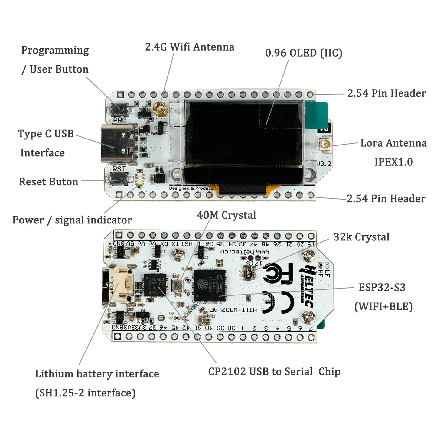 2PCS Heltec LoRa32 V3 868MHz 915MHz Development Board SX1262 0.96 Inch OLED Display BT+WIFI Lora Kit for Arduino IOT Meshtastic