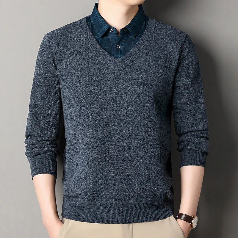 Fashion Thick Fleece Sweater Men's Knitting Pullover Men Winter Autumn Clothing Polo Neck Thickened Warm Pullovers