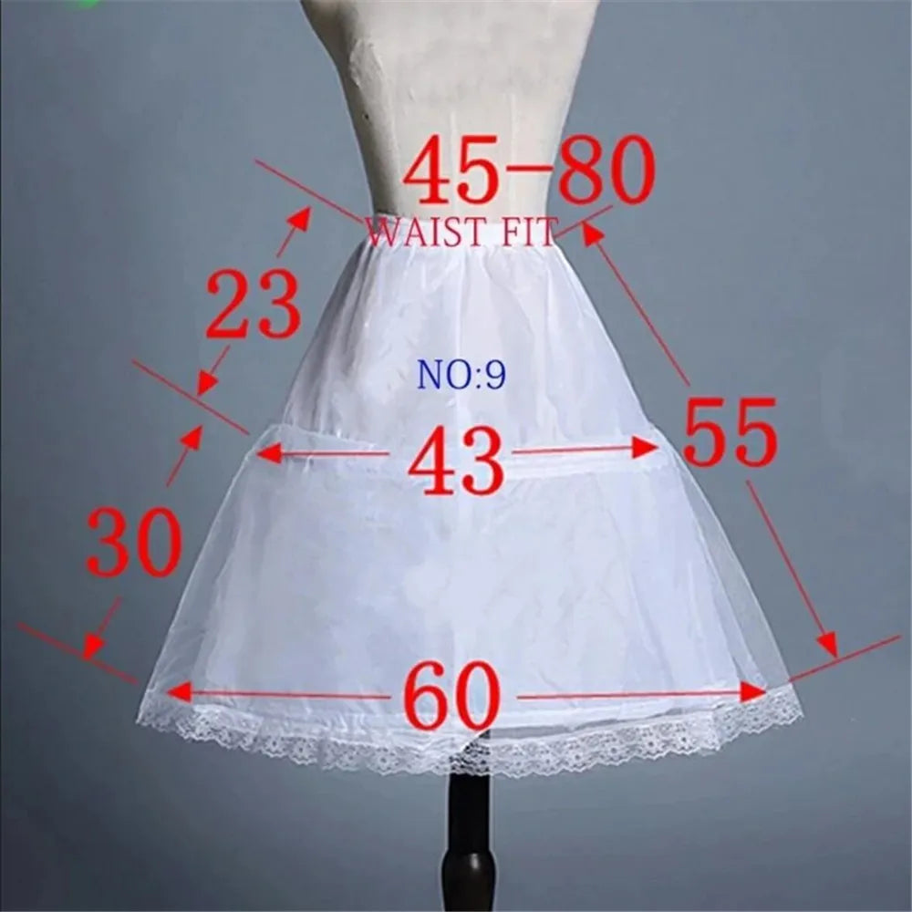 White Children kids Petticoat A-Line 3 Hoops One Layer Flower Girls Crinoline Lace Trim Flower Girl Dress Underskirt