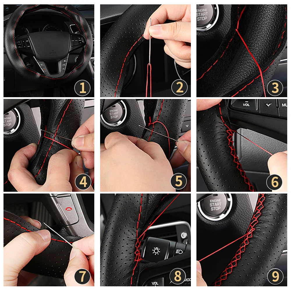 38cm Non-Slip leather Car Steering Wheel Cover For Dacia Duster Dokker Logan Lodgy MCV 2019 Sandero Stepway