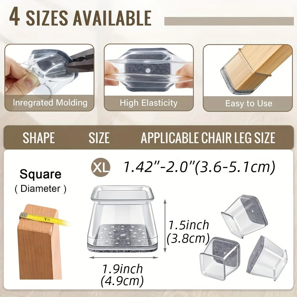 16/32PCS Chair Leg Floor Protectors for Hardwood Floors, Thick Silicone Rubber Covers, Scratch-Resistant & Noise Reducing