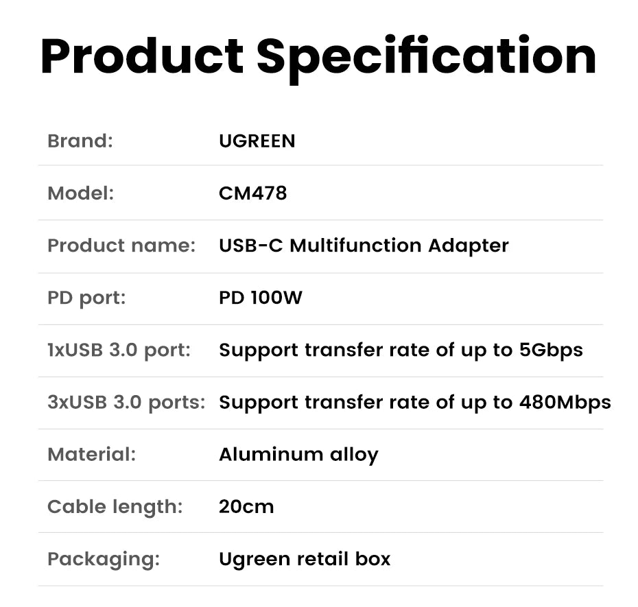 UGREEN USB C HUB Type-C to HDMI Adapter 4K30Hz PD100W Dock USB-C 3.1 Splitter for MacBook Pro Air iPad Laptop USB3.0 HUB Adapter