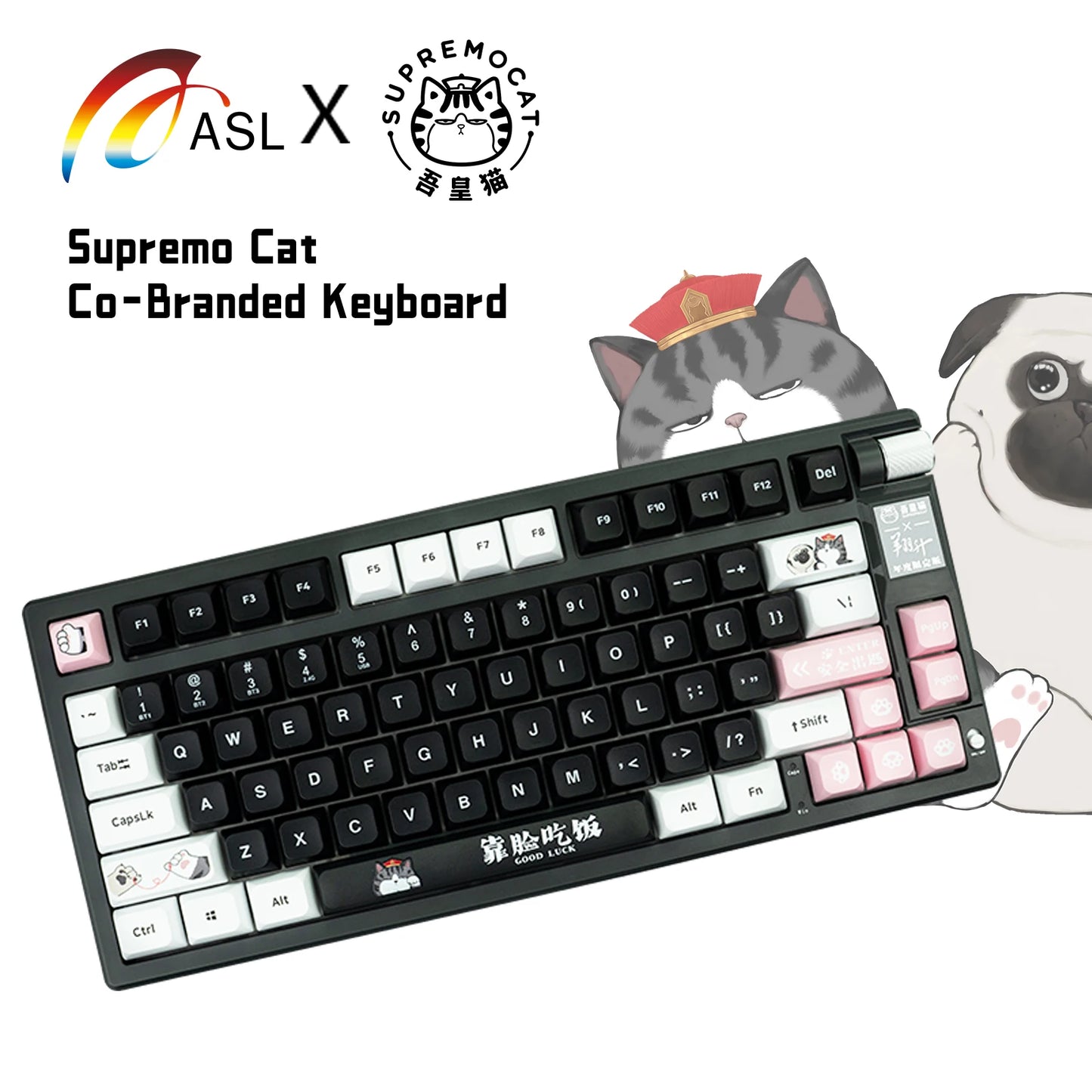 ASL & Supremo Cat Co-Branded Mechanical Keyboard Tri-Mode 2.4G Bluetooth Wireless Wired 79 Key 75% Layout RGB Gaming Keyboard