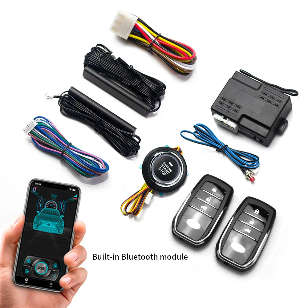 Universal Car Push Button Start Stop Keyless Entry Starter System Cell Phone Bluetooth APP PKE Remote Control Ignition Car Alarm