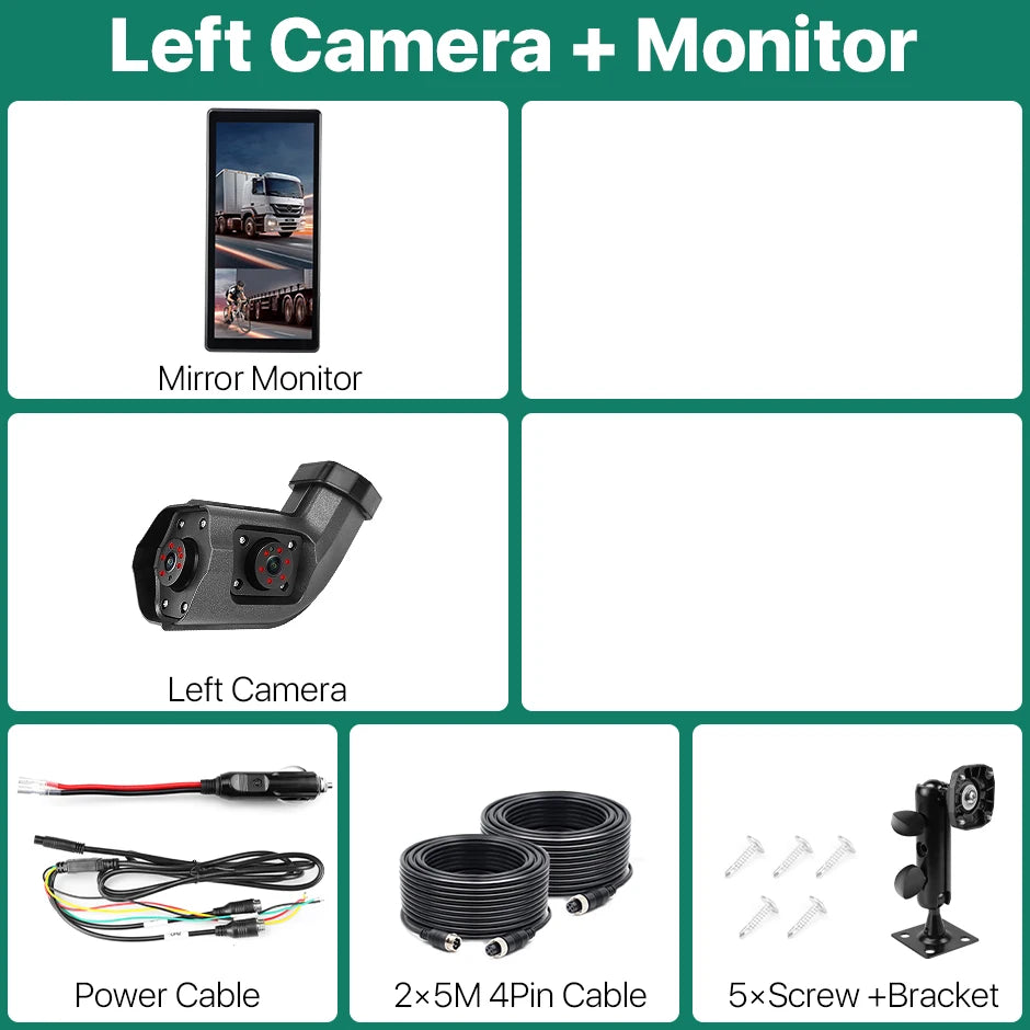 GreenYi BSD Radar Alarm Car DVR Video Recording 2 Channel AHD Side View Camera with Truck Buses 10.36 Inch Rear Mirror Monitor