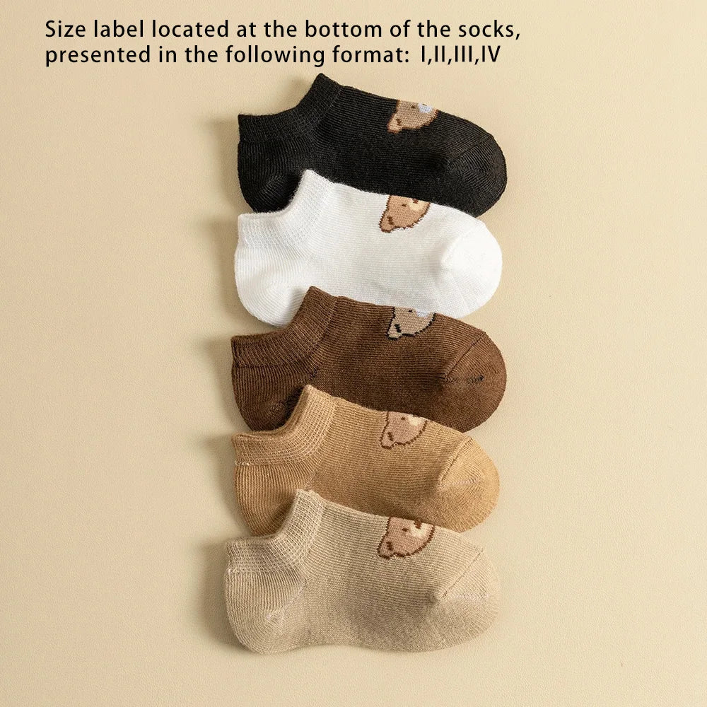 5 pairs Baby Socks Toddler Low-cut Ankle Socks Cute Cartoon Bear Pattern Socks for Boys and Girls aged 0-5 all season collection