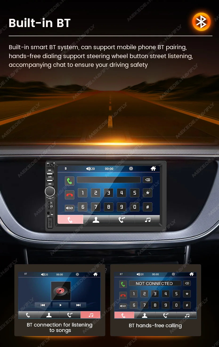 7 inch HD Touch Screen Universal Car Radio MP5 Multimedia Video Player Support BT SWC TF Camera FM radio MirrorLink carplay