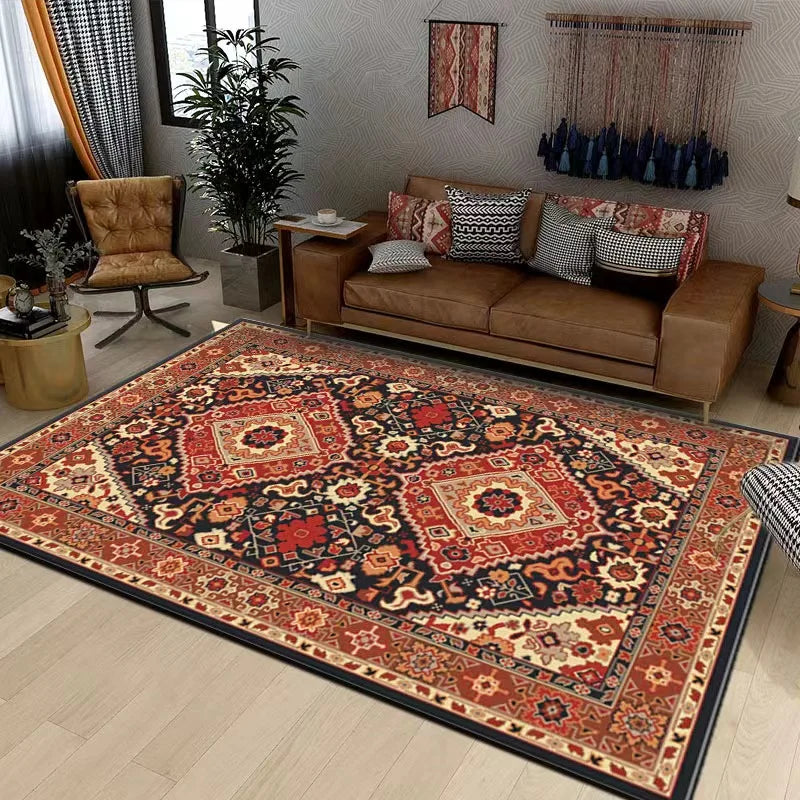 VIKAMA Retro Crystal Pile Carpet Living Room Sofa Tea Table Floor Mat Bedroom Bedside Rug Non-Slip Absorbent Carpet