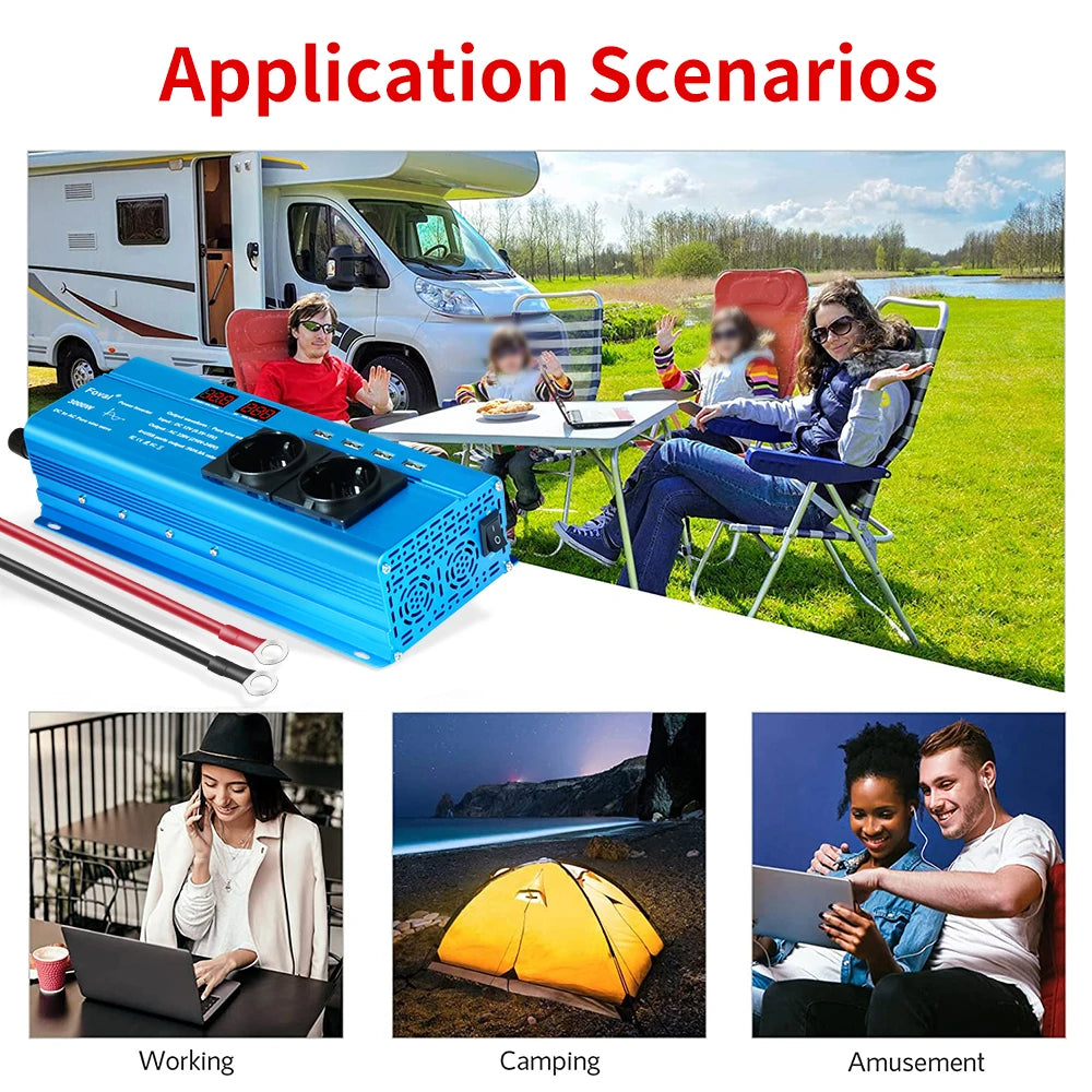 Pure Sine Wave 1000W 1500W 2200W 2600W DC 12V To AC 220V Car Power Inverter Adapter Converter With 3.1A Dual USB EU/Universal