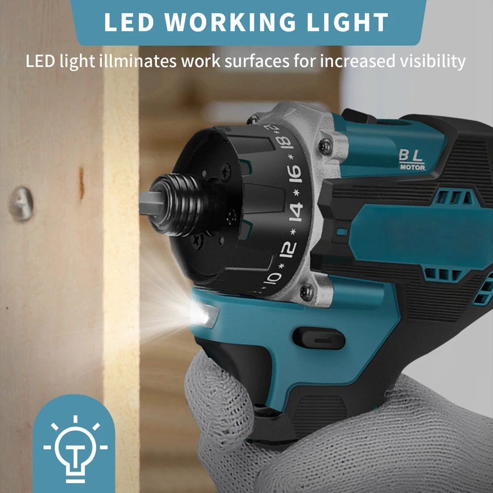 1000W Cordless Electric Screwdriver 20+1 Torque 1/4inch Brushless Electric Drill Power Tool for Makita 18v Battery 280N.m