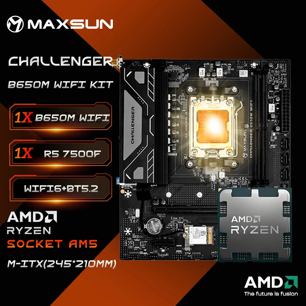 MAXSUN Motherboard Set B650M WiFi with AMD CPU Ryzen 5 7500F AM5 Support DDR5 M.2 Computer components B650 Motherboards