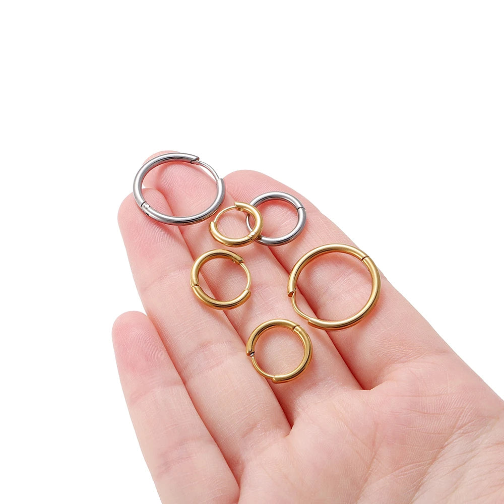 10Pcs/Lot Stainless Steel Circle Hoop Earring Gold Color Round Geometry Earrings Jewelry Findings for DIY Earring Jewelry Making